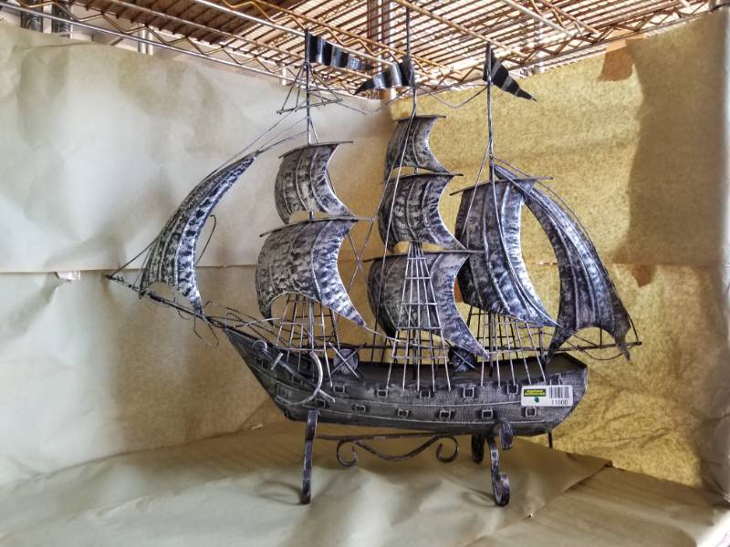lot 11000 image: Vintage Pounded Aluminum Barque artwork