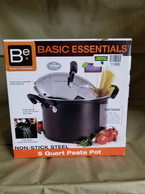 lot 11006 image: Basis Essentials 5-Quart Carbon Steel Pasta Pot with Strainer Lid