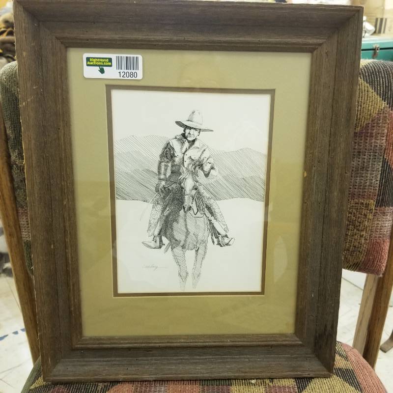 lot 12080 image: Sketch Of Cowboy Riding a Horse