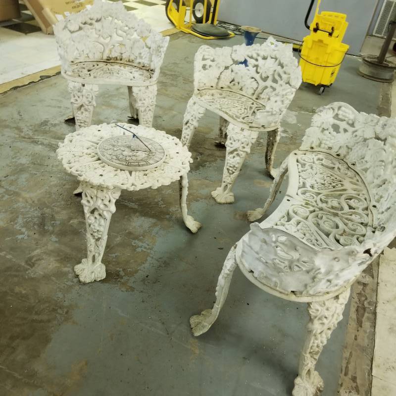 lot 12125 image: Vintage Cast Aluminum Garden Set includes 2 Chair, Love Seat and Table
