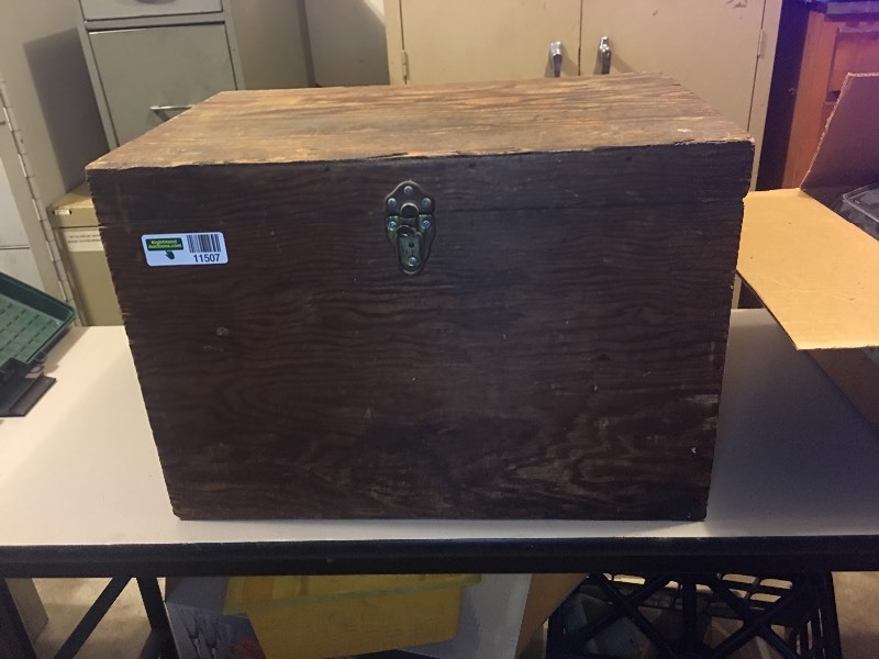 lot 11507 image: Vintage Wooden Box And Boy Scout Uniforms