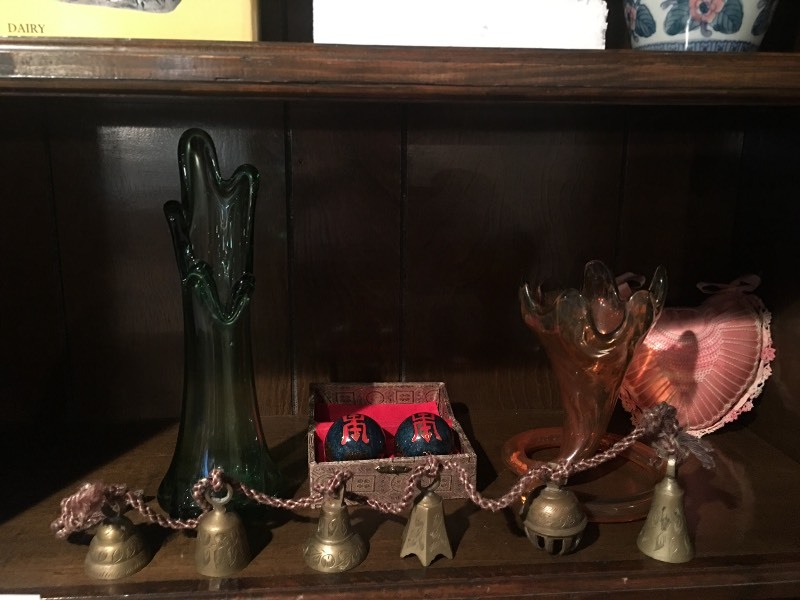 lot 11627 image: Chinese Musical Baoding Stress Balls in Box  Chinese Brass Bells  Vintage Mid Century Viking Glass