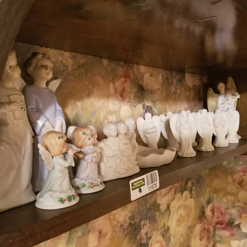 lot 11678 image: Lefton Porcelain Angel with Harp Figurine and another with a Trumpet, Angel PorcelainBisque Figurine Signed Jan Z. Lefton