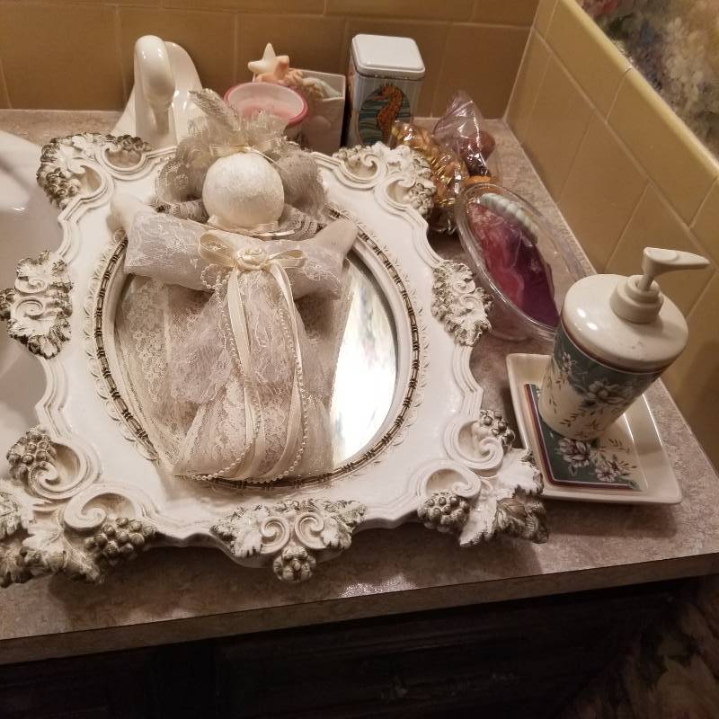 lot 11679 image: Ornate Mirror, Lace Angel, Bathroom Decor