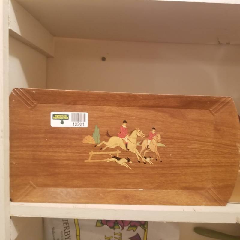 lot 12201 image: Vintage Hasko Wood Trays, Serving Tray Wooden Charcuterie Board Decorative Platter Hasco Haskelite