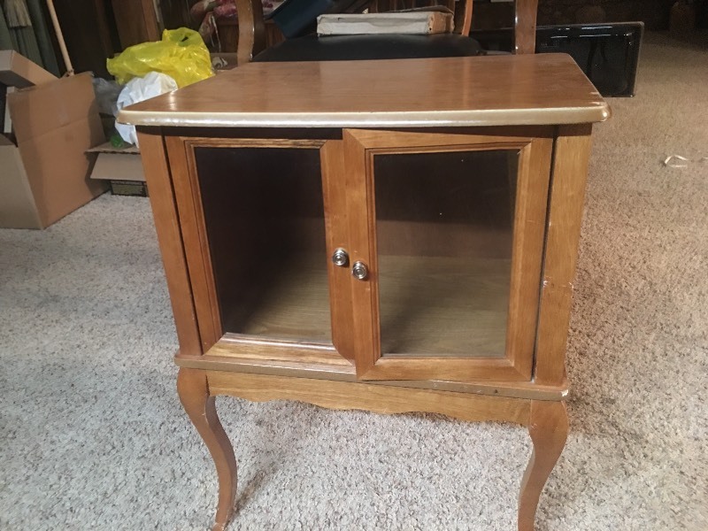 lot 11697 image: Side Table With 2 Glass Doors and Jewelry Holder