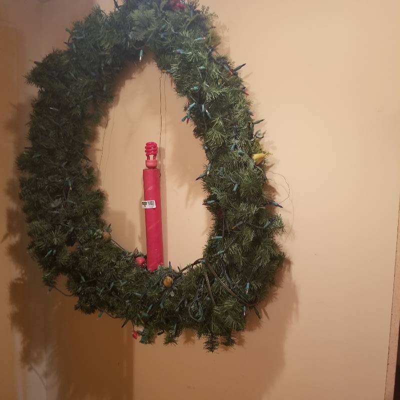 lot 12257 image: Very Large Christmas Wreath with Red Light as for Candle, 2 Door size wreaths