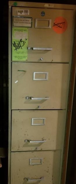 lot 12258 image: 4 Drawer Filing Cabinet, Box of Hanging Files