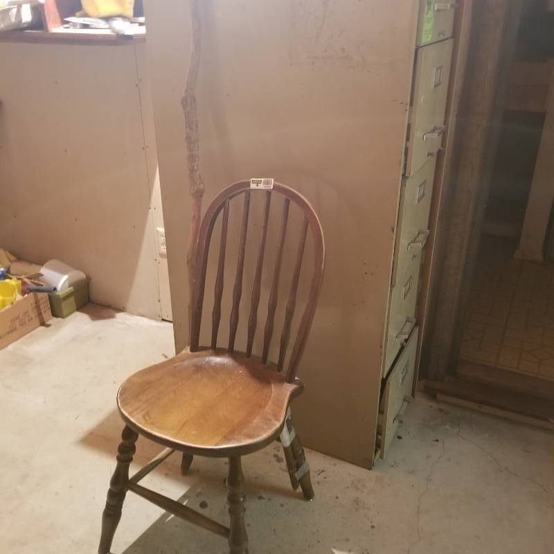lot 12259 image: Wood Chair and Walking Stick