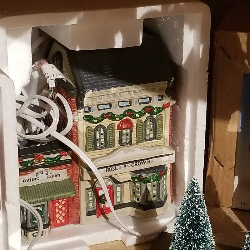 lot 12267 image: Lighted Christmas Village set, Miniatures on Mirror