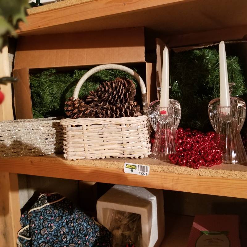 lot 12274 image: Glass Angel Candle Holders, Basket, Garland and Greenery for Christmas Decorations