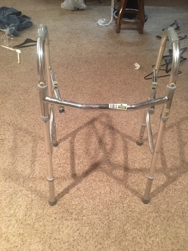 lot 11718 image: Two Button Folding Walker with Wheels, Gray, Adult