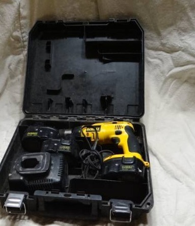 lot 4054 image: Dewalt Cordless Drill with 3 Batteries, Charger, and Case