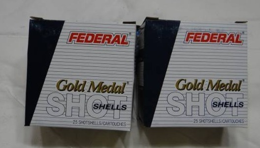 lot 4099 image: 12 Gauge Shotgun Shells - 2 Boxes for One Bid - NEW Federal Gold Medal
