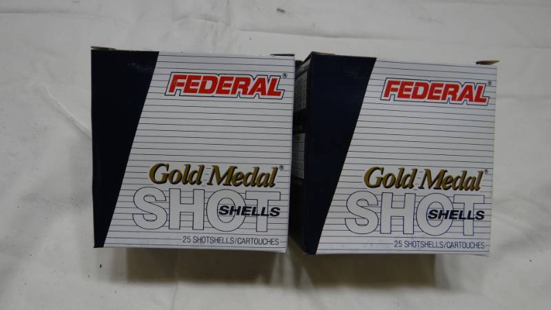 lot 4074 image: 12 Gauge Shotgun Shells - 2 Boxes for One Bid - NEW Federal Gold Medal
