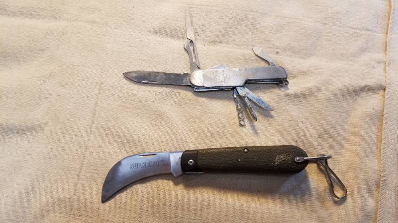 lot 9210 image: Knives - A couple of the more Previously loved ones.  Not pretty, not smooth, but can still cut