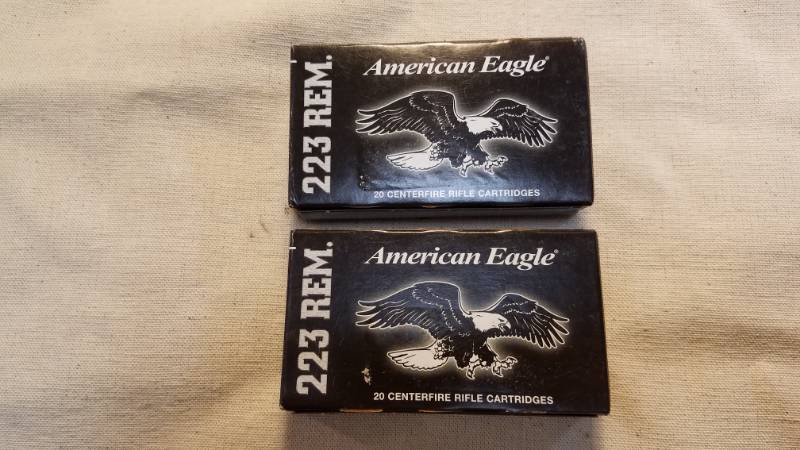 lot 9034 image: .223 Ammo - American Eagle - 2 Boxes, 1 Bid