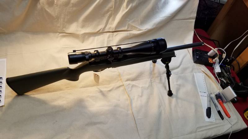 lot 9073 image: Remington Model 597 22lr - TRICKED OUT  18 Power Scope with HUGE aperture  Caldwell Bipod.  WOW.