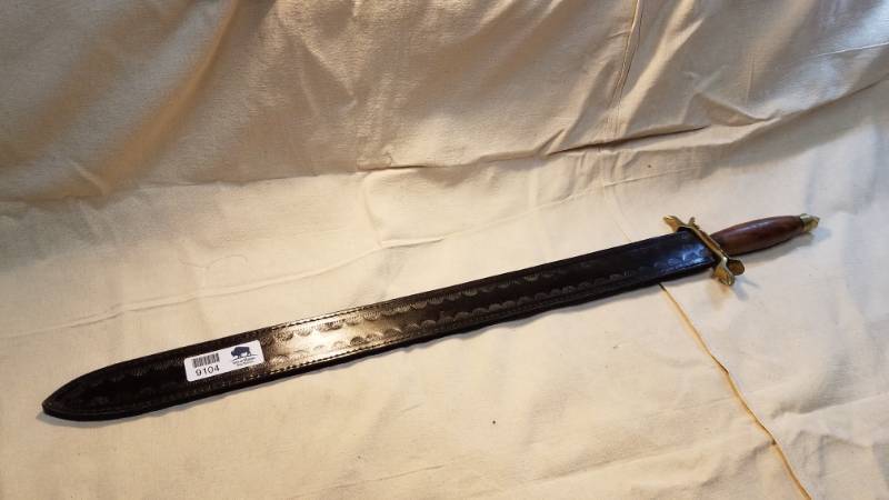 lot 9104 image: Sword with Sheath, Brass and Wood Handle