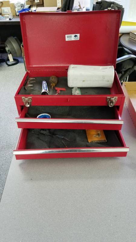 lot 1272 image: Red 2 Drawer Tool Box with Contents